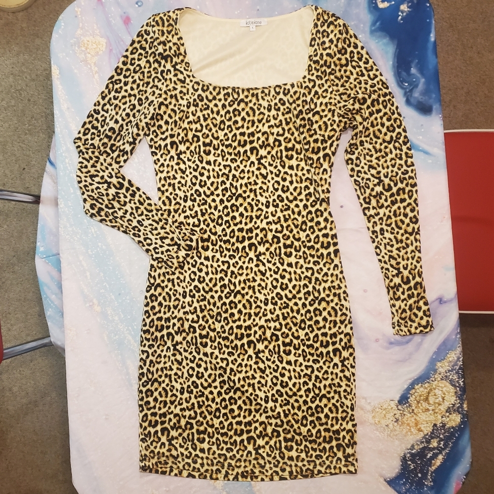 Square Neck Leopard Print Dress